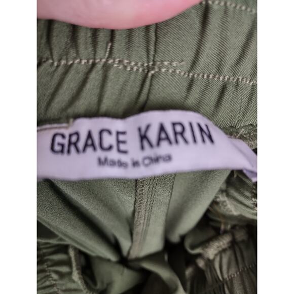Grace Karin Cropped High Waisted Cropped Paper Bag Pants Size L Khaki Green - Picture 4 of 15